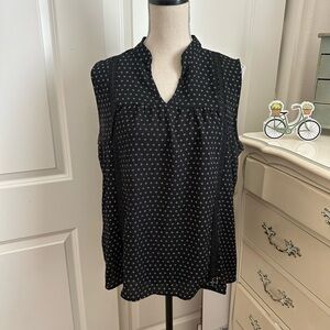 Black Sleeveless Blouse with White Dots